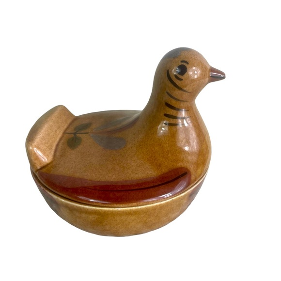 Vintage California Cleminsons Pottery Distlefink Bird Dish with Lid Folk Art - Picture 1 of 9